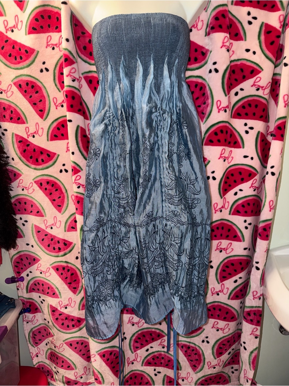 💙 Lapis Strapless Smocked Bodice Dress